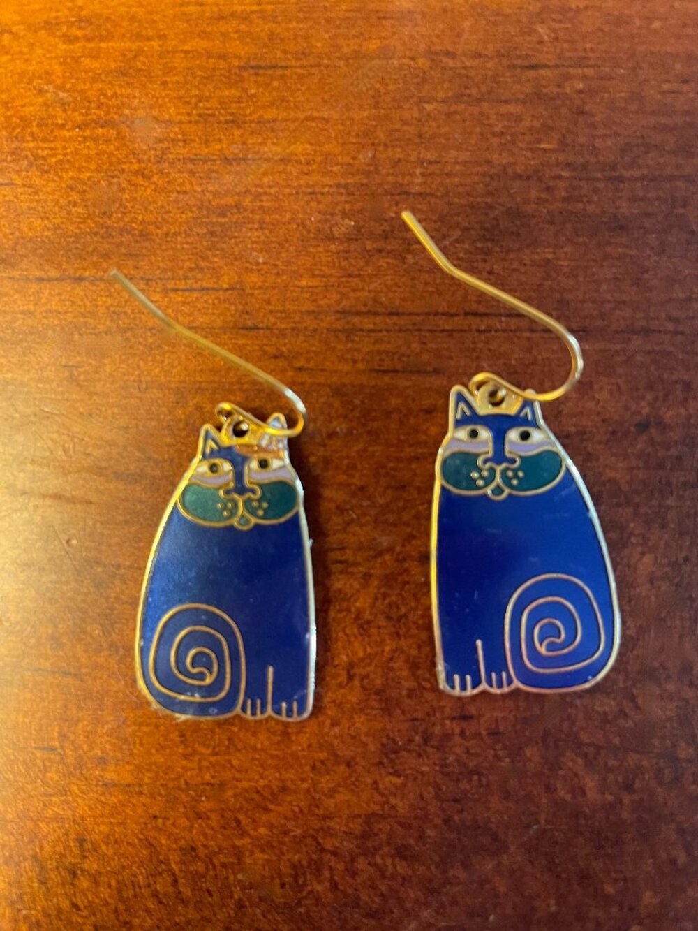 Laurel Burch Olivia Blue Cat Enamel Dangle Earrings